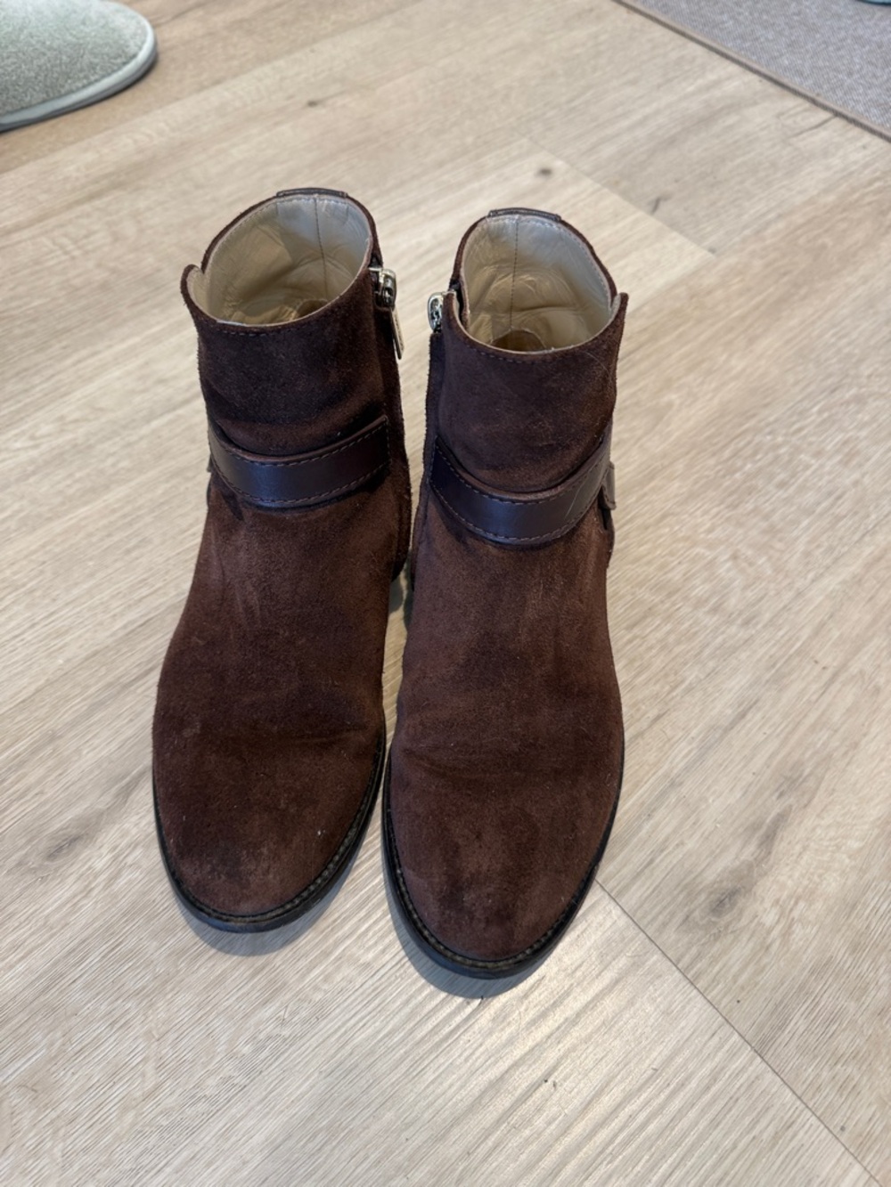 Jimmy Choo Brown Suede Ankle Boots - Classic Zip Chelsea Style